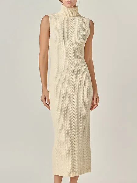 Neutral Midi Knit Dress